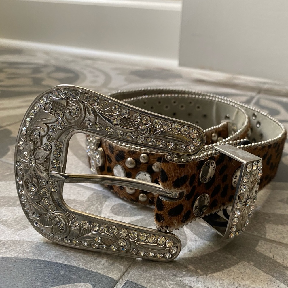 BDW Cheetah with Jewel Cross Genuine Leather Belt✨